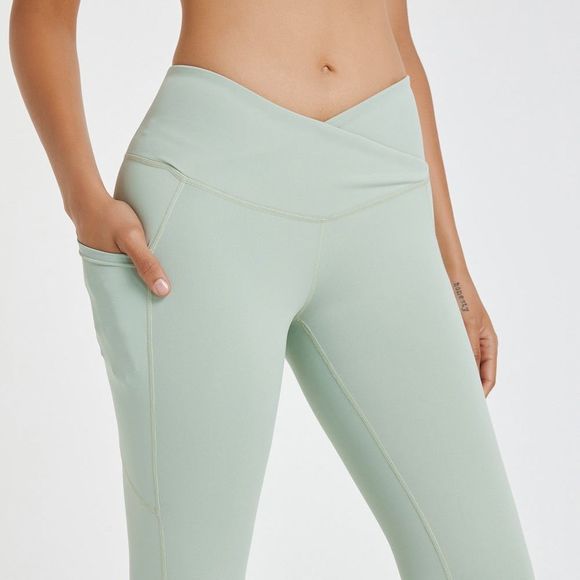 Sage Green Crossover Legging With Pockets - Picture 7 of 8